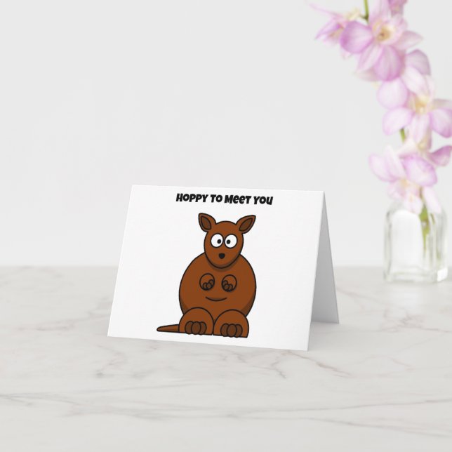 Hoppy to Meet You Kangaroo Funny Cartoon Card (Orchid)