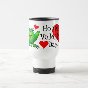 Hoppy Valentine's Day Cartoon Lady Frog Travel Mug