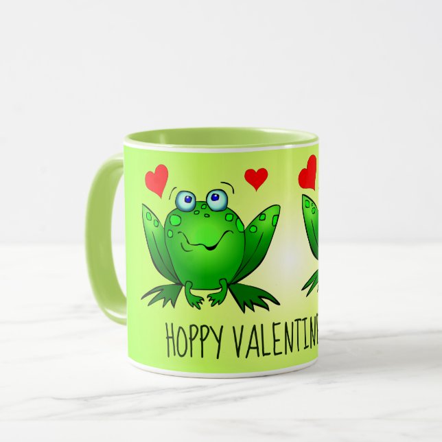Hoppy Valentines Day Cute Frogs w Hearts Mug (Front Left)