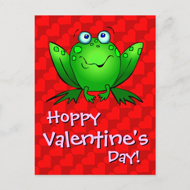 Hoppy Valentine's Day Red Hearts Frog Postcard (Front)