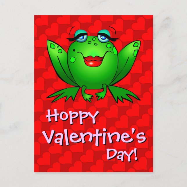 Hoppy Valentines Day Red Hearts Lady Frog Postcard (Front)