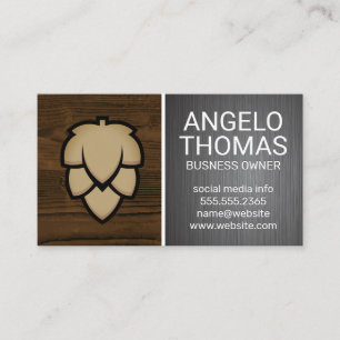 Hops Bud   Wood Grain and Steel Brushed Business Card