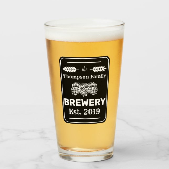 Hops Family Brewery Beer Glass (Front Filled)