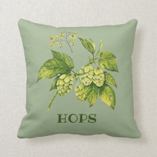 Hops Flowers and Leaves Design Throw Pillow