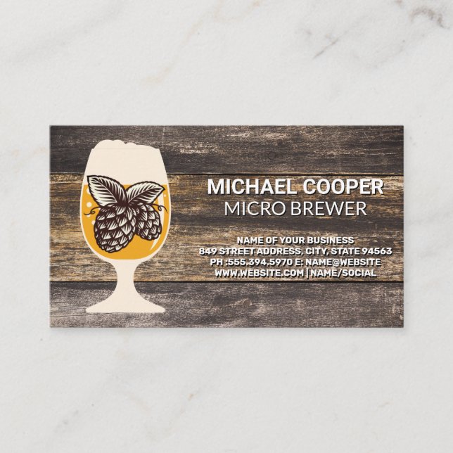 Hops | Wooden Boards | Beer Glass Business Card (Front)