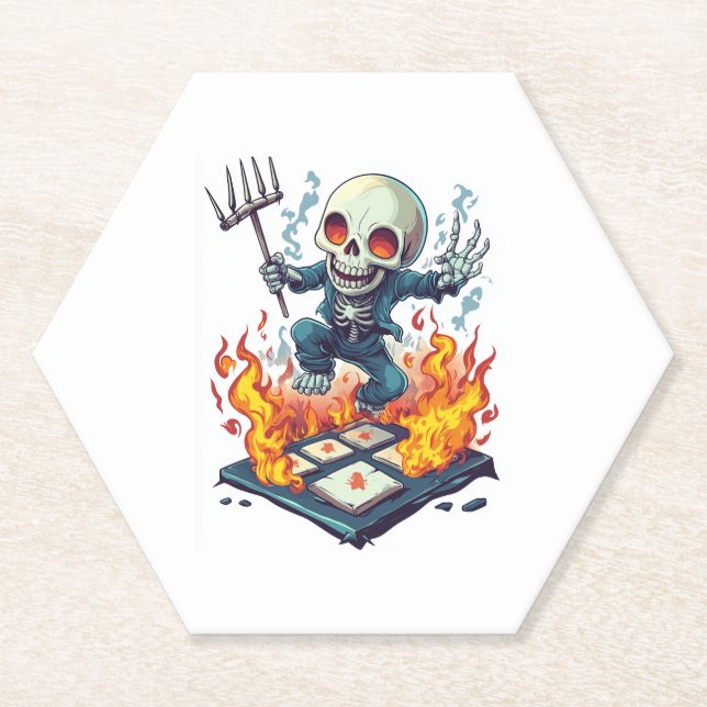 Hopscotch from Hell – Funny Demon Skull Paper Coaster (Front)