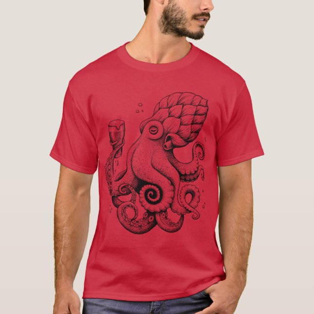 Hoptopushe Beer Drinking Octopus T-Shirt (Front)