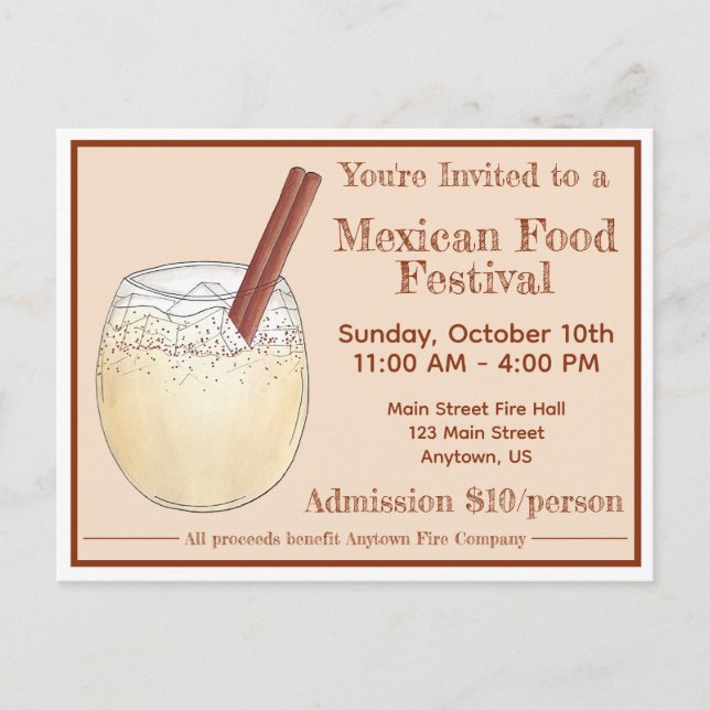 Horchata Orxata Mexican Beverage Food Festival Invitation Postcard (Front)