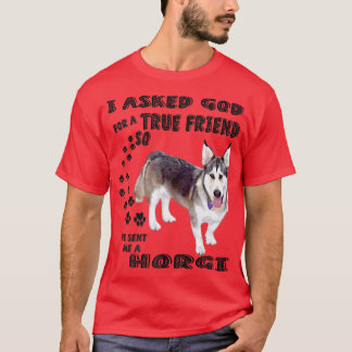 Horgi Quote Mum, Siberian Husky Corgi Dad Print, S T-Shirt