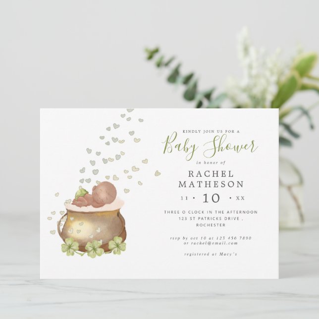 horisontal st patricks day baby shower invitation (Standing Front)