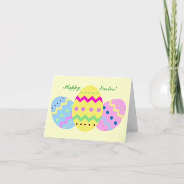 Horiz. - "Happy Easter" Colourful Eggs Holiday Card (Front)