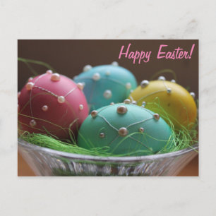 Horiz. "Happy Easter" Colourful Eggs Holiday Postcard