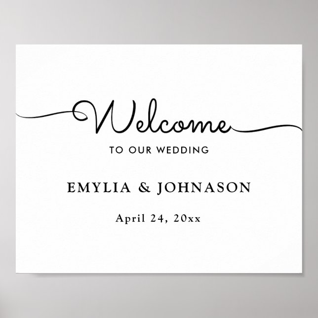 Horizental Minimalist Elegant Script Wedding Sign (Front)