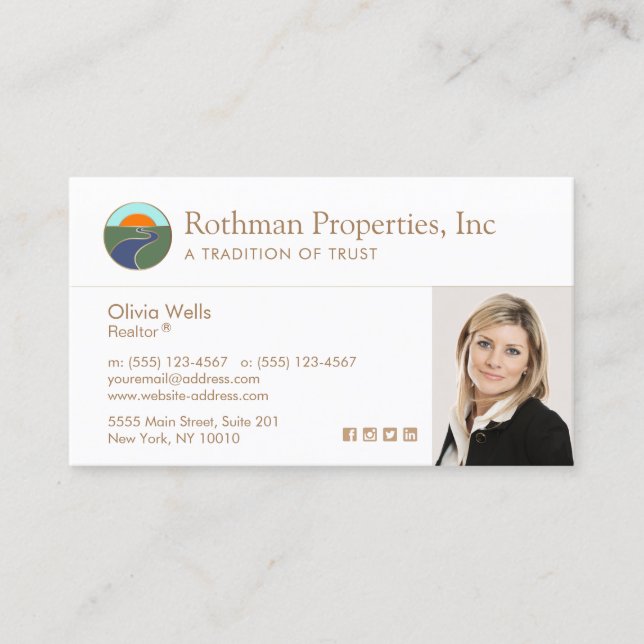 Horizon Logo Real Estate Agent Photo Business Card (Front)