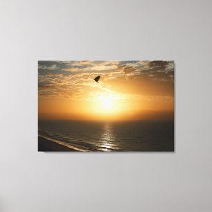 Horizon Ocean Front Sunrise View Bird Silhouette Canvas Print