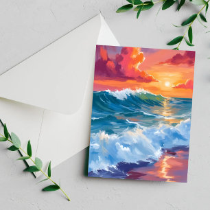 Horizon of Light Ocean Waves Sunset Painted Card