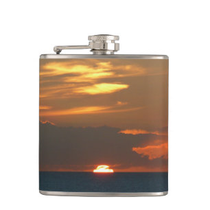 Horizon Sunset Colourful Seascape Photography Hip Flask