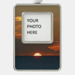 Horizon Sunset Colourful Seascape Photography Silver Plated Framed Ornament