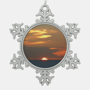 Horizon Sunset Colourful Seascape Photography Snowflake Pewter Christmas Ornament