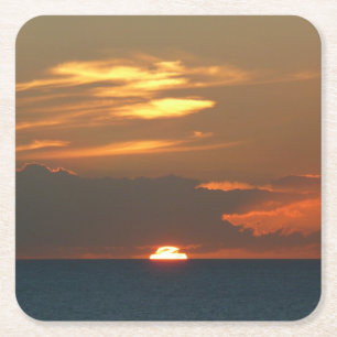 Horizon Sunset Colourful Seascape Photography Square Paper Coaster