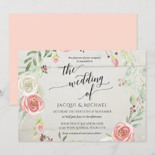 Horizonal Rustic Elegant Rose Wreath Foliage Leaf Invitation
