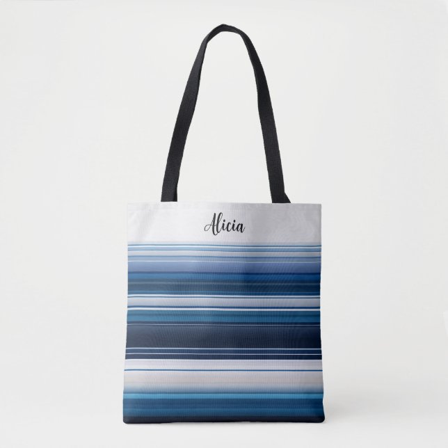Horizonal Stripes in Blue White Grey Tote Bag (Front)