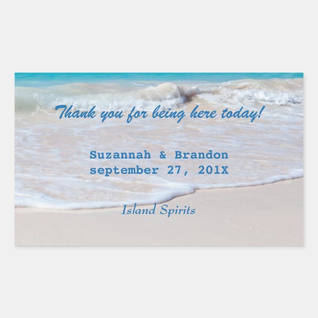 Horizontal Beach Wedding Personal Wine Labels (Front)