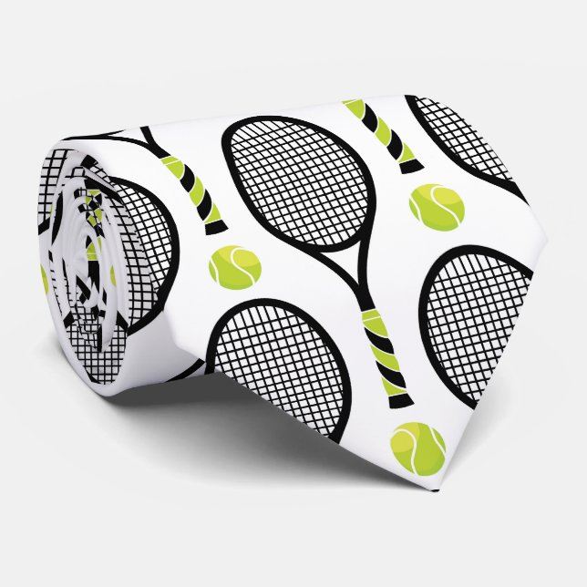 🎾Horizontal Black and green tennis🎾 white  Tie (Rolled)
