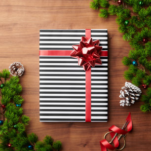Horizontal Black and White Stripe Pattern Wrapping Paper