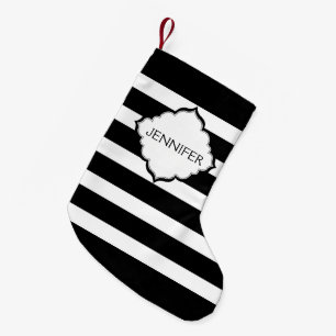 Horizontal Black And White Stripes Small Christmas Stocking