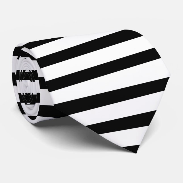 Horizontal Black Candy Stripe Pattern Tie (Rolled)