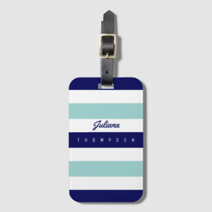 horizontal blue (2 tones) stripes with name luggage tag