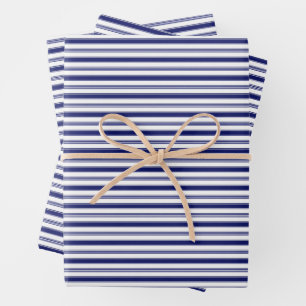Horizontal Blue & White Stripes (small scale) Wrapping Paper Sheet