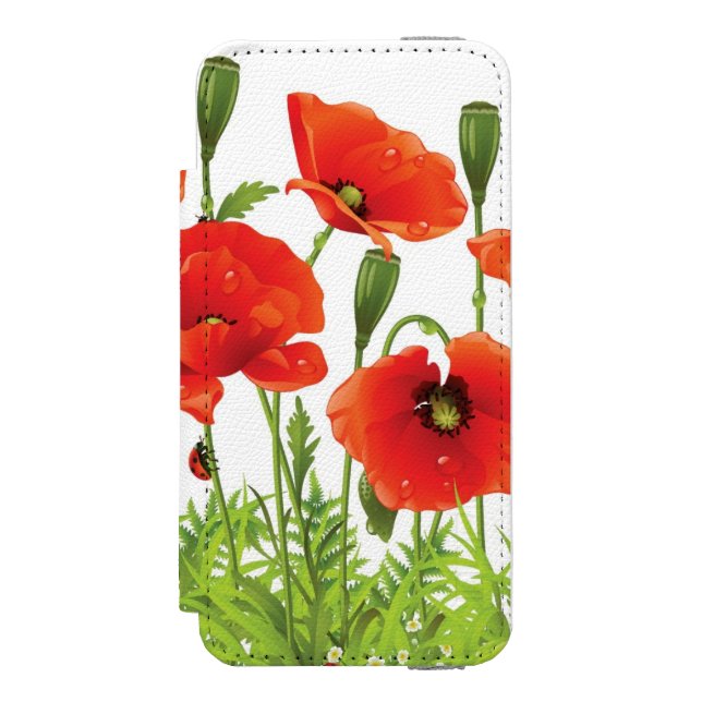 Horizontal border with red poppy incipio iPhone wallet case (Folio Front)