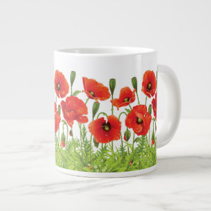 Horizontal border with red poppy large coffee mug