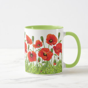 Horizontal border with red poppy mug