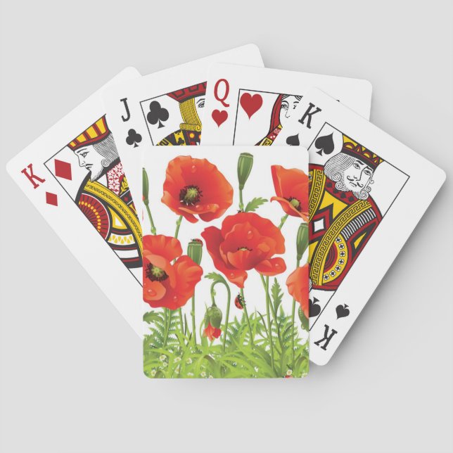 Horizontal border with red poppy playing cards (Back)