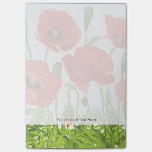 Horizontal border with red poppy post-it notes