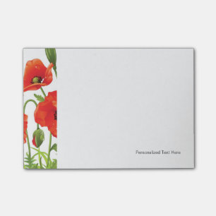 Horizontal border with red poppy post-it notes