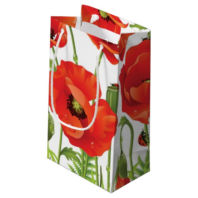Horizontal border with red poppy small gift bag (Back Angled)