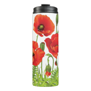Horizontal border with red poppy thermal tumbler