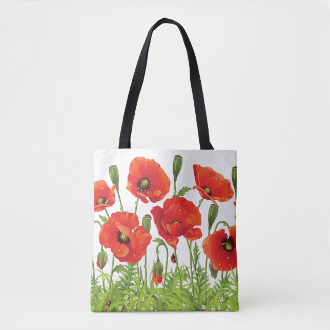 Horizontal border with red poppy tote bag (Front)