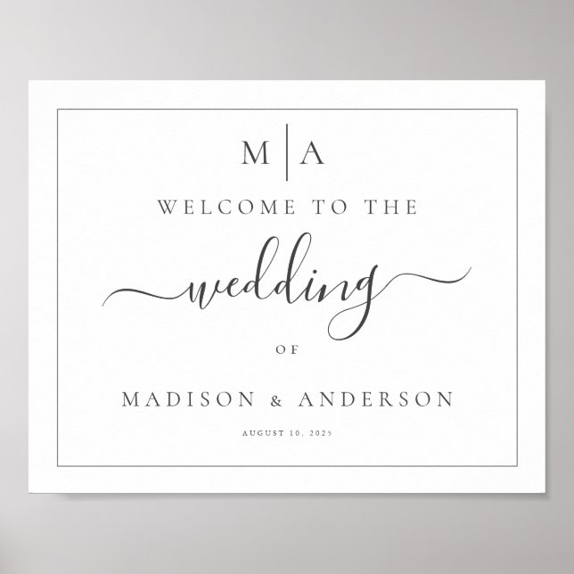 Horizontal Calligraphy Monogram Wedding Sign  (Front)