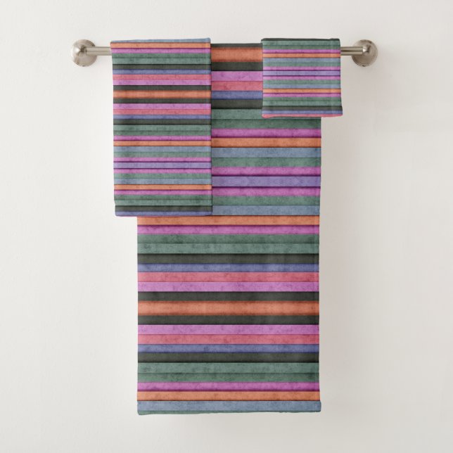 Horizontal colorful stripes pattern bath towel set (Insitu)