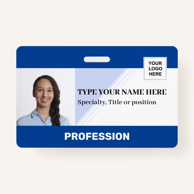 Horizontal Employe | Photo Logo Barcode Name ID Badge (Front)