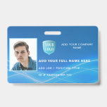 Horizontal Employee Photo ID with Logo Badge<br><div class="desc">Horizontal Employee Photo ID Badge. Design with blue background with undulating wave light design. Add easily your own company logo by using our template image. Id with photo, name, company name, and id number or any other information you like. Back with area for information in case badge gets lost. Also...</div>