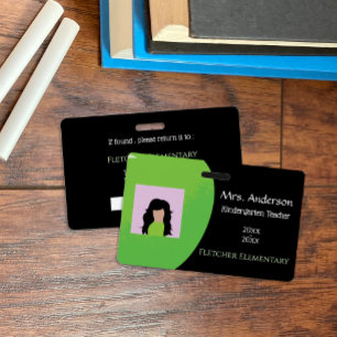 Horizontal Green Apple School Staff Black ID Badge