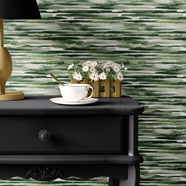 Horizontal Green Watercolor Stripes Wallpaper (Creator Uploaded)