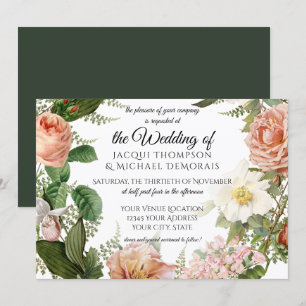 Horizontal Hunter Ivory Vintage Floral Wedding Invitation
