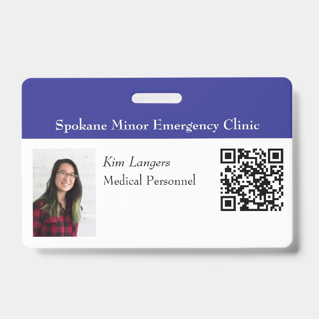 Horizontal ID Photo and QR code Badge Blue (Front)